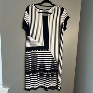 Black and white geometric bring dress with studs